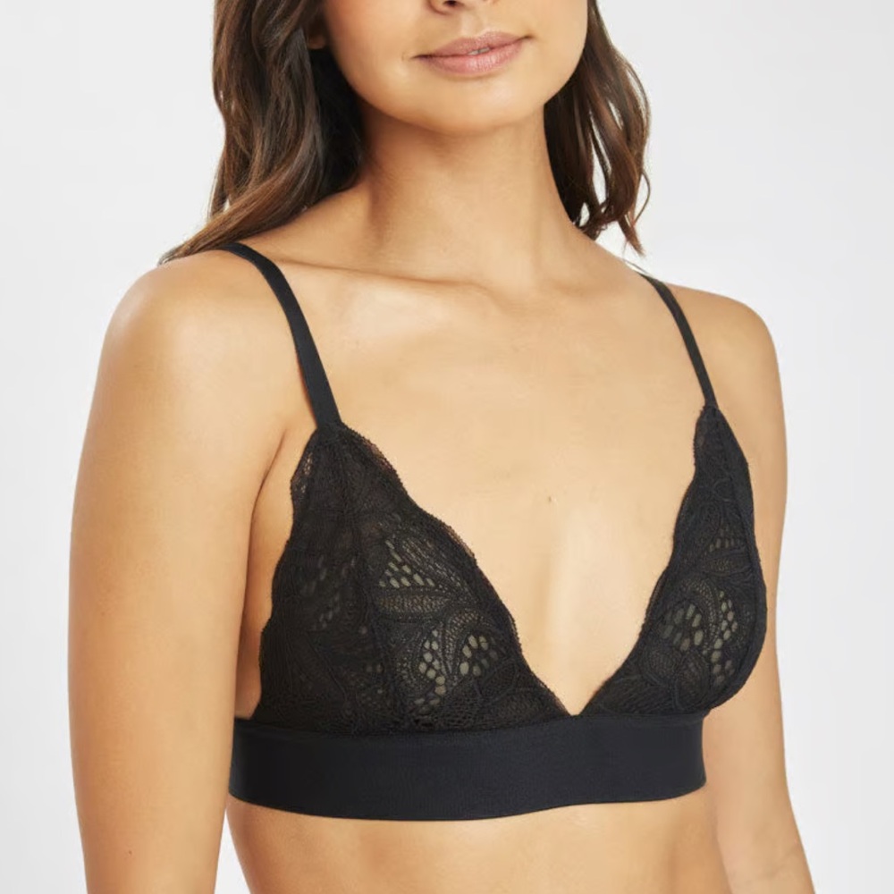 The Long-Lined Lace Bralette in Jet Black